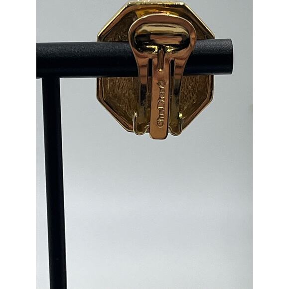 Christian Dior Signed Vintage 1980s Ruby Gripoix Black Enamel Clip On Earrings - Picture 6 of 13